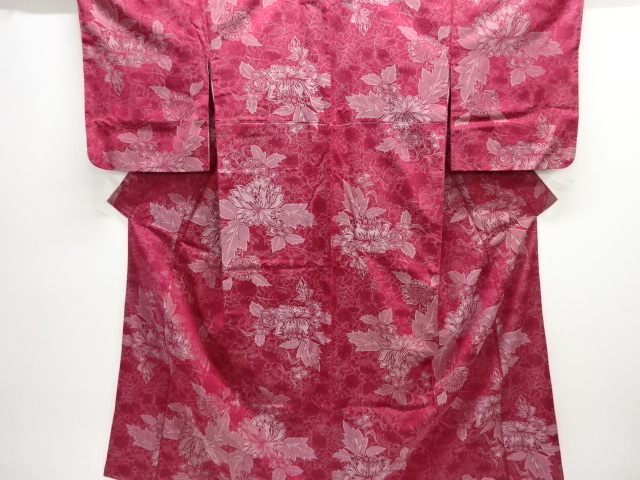 JAPANESE KIMONO / ANTIQUE OMESHI / TAISHO ROMAN STYLE / SILK / WOVEN PEONY & FLORAL PLANTS